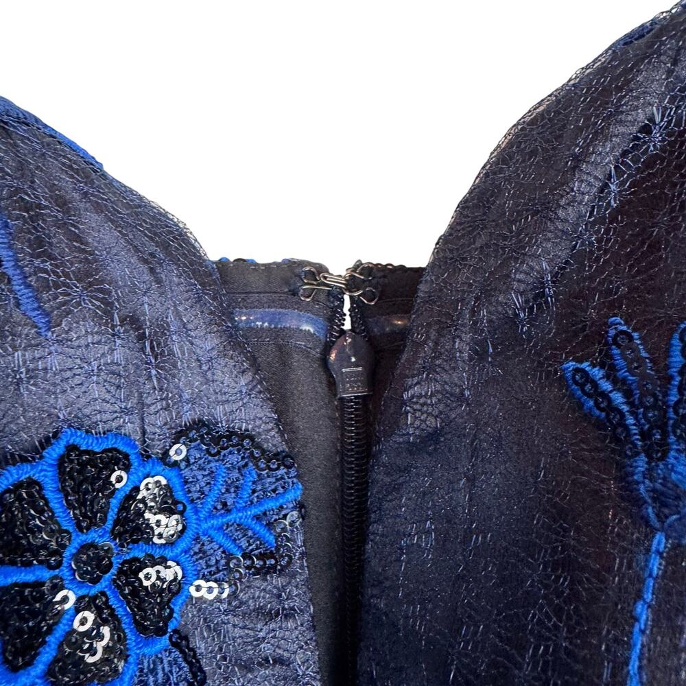 ALICE MCCALL Mystery Dress Gown Off Shoulder Ruffle Navy Ocean Blue US 4 - Picture 5 of 10